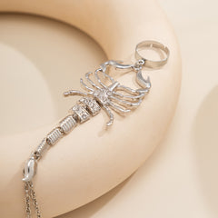 Clear Cubic Zirconia & Silver-Plated Scorpion Wrist-To-Ring Bracelet