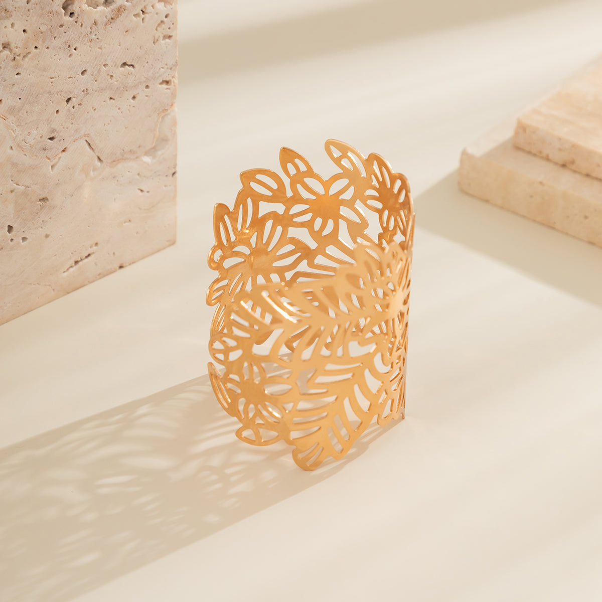 18K Gold-Plated Openwork Floral Cuff Bracelet