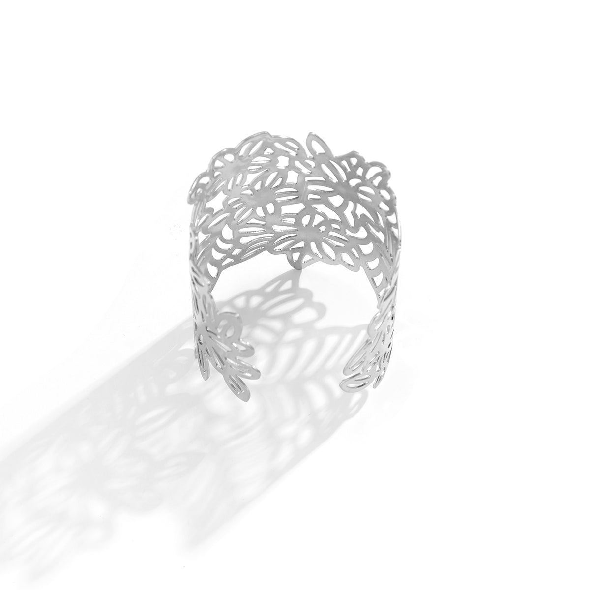 Silver-Plated Openwork Floral Cuff Bracelet