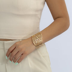 18K Gold-Plated Openwork Leaves Cuff Bracelet