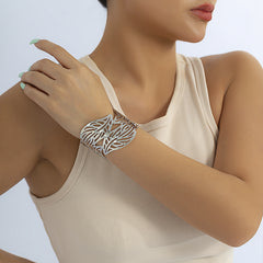 Silver-Plated Openwork Leaves Cuff Bracelet