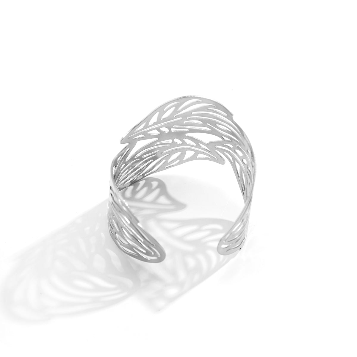 Silver-Plated Openwork Leaves Cuff Bracelet