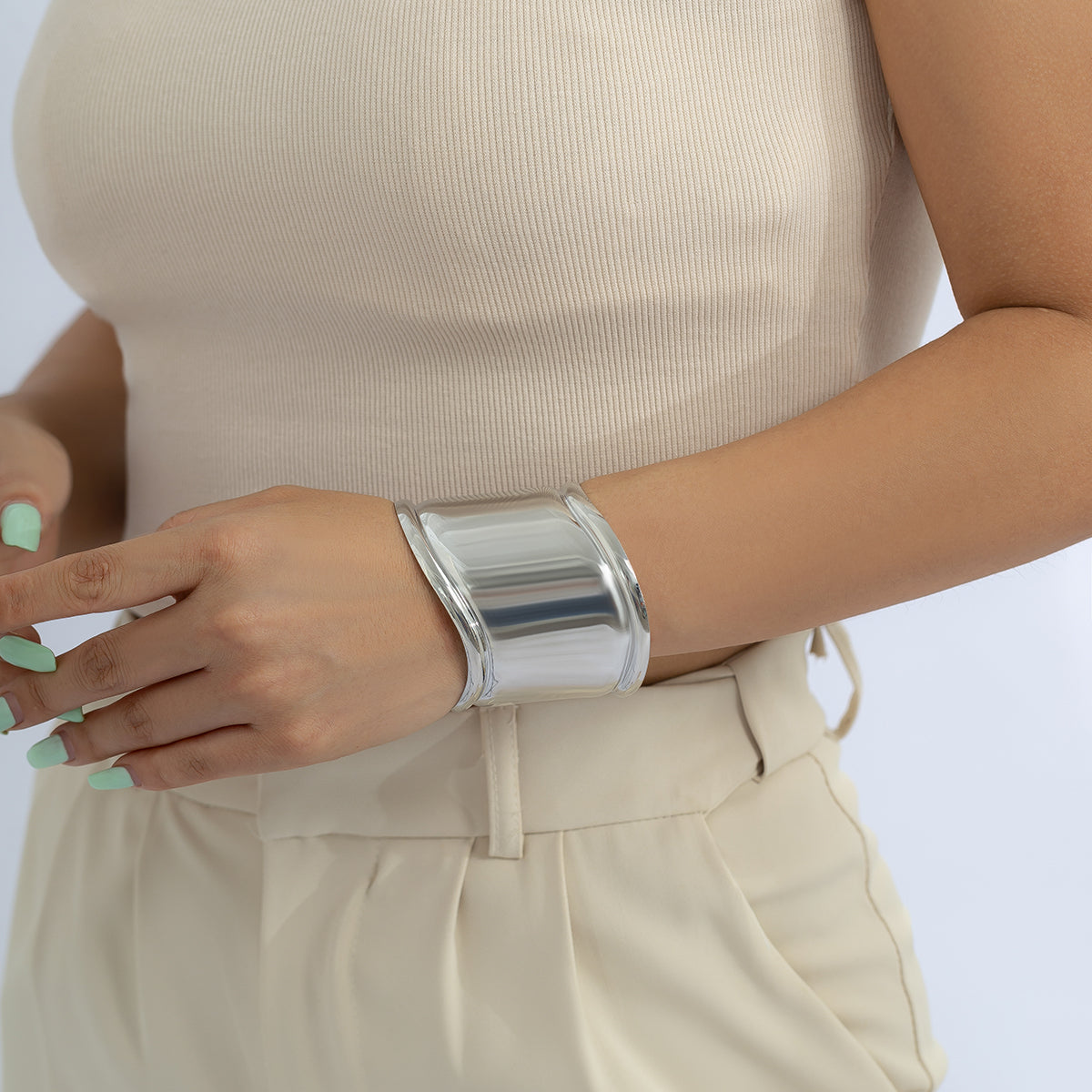 Silver-Plated Smooth Wave Cuff Bracelet