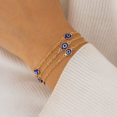 Blue Acrylic & 18K Gold-Plated Evil Eye Layered Station Chain Bracelet