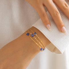 Blue Acrylic & 18K Gold-Plated Evil Eye Layered Station Chain Bracelet