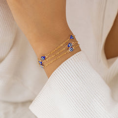 Blue Acrylic & 18K Gold-Plated Evil Eye Layered Station Chain Bracelet