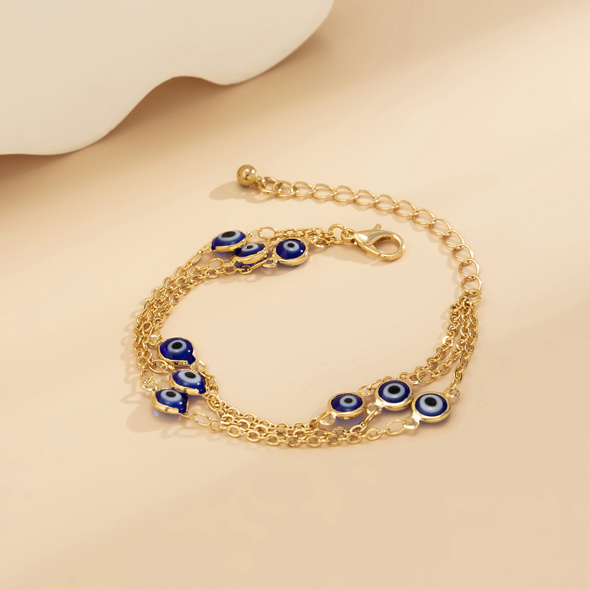 Blue Acrylic & 18K Gold-Plated Evil Eye Layered Station Chain Bracelet