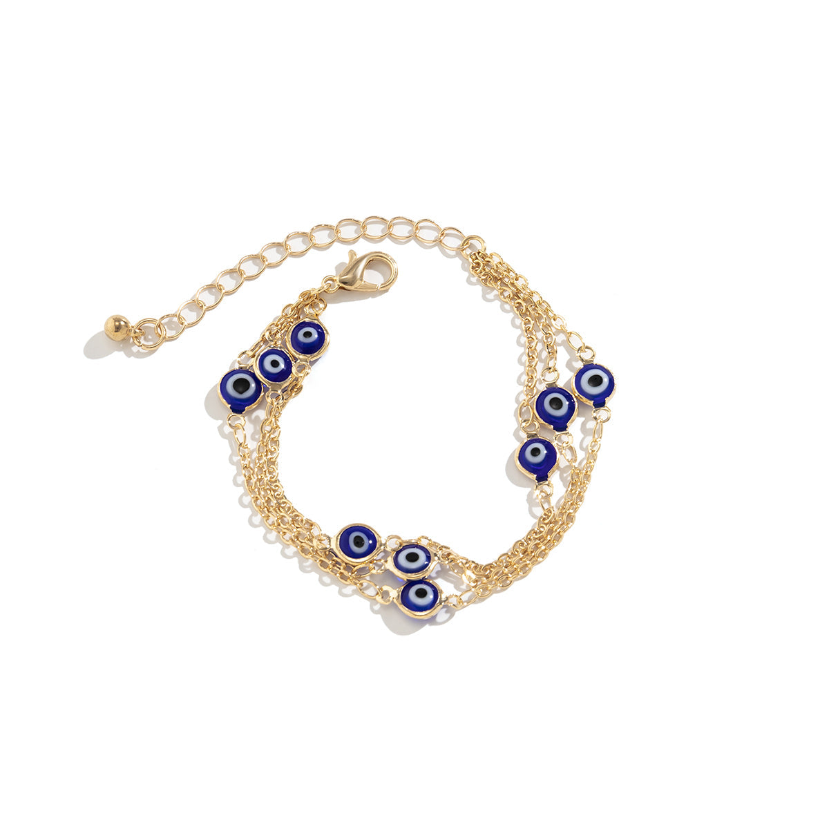 Blue Acrylic & 18K Gold-Plated Evil Eye Layered Station Chain Bracelet