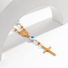 Blue Acrylic & 18K Gold-Plated Evil Eye & Cross Charm Bracelet