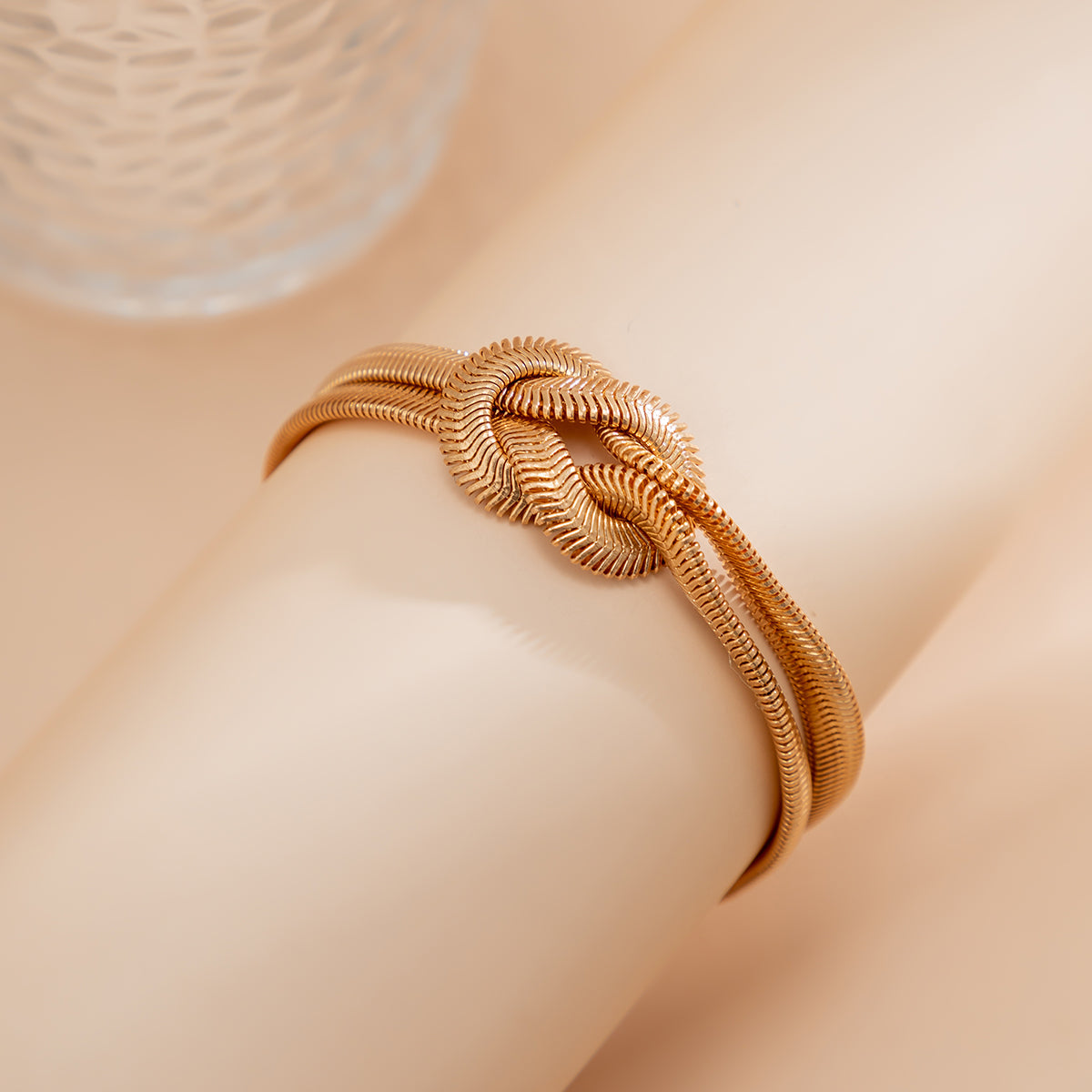 18K Gold-Plated Herringbone Chain Knot Bracelet