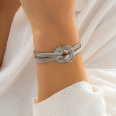 Silver-Plated Herringbone Chain Knot Bracelet