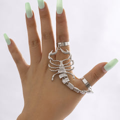 Clear Cubic Zirconia & Silver-Plated Scorpion Double Ring