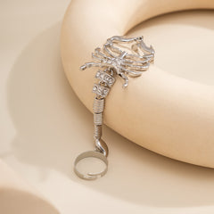 Clear Cubic Zirconia & Silver-Plated Scorpion Double Ring