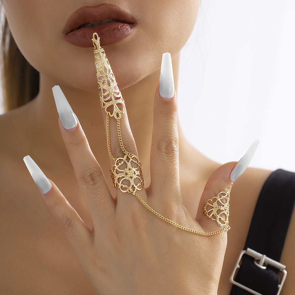 18K Gold-Plated Filigree Triple-Finger Ring