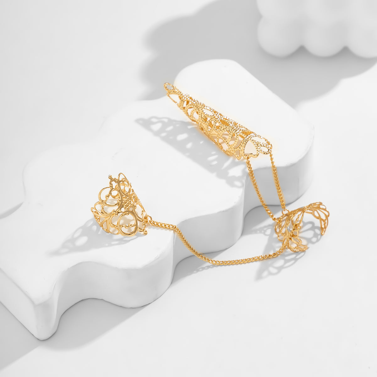 18K Gold-Plated Filigree Triple-Finger Ring