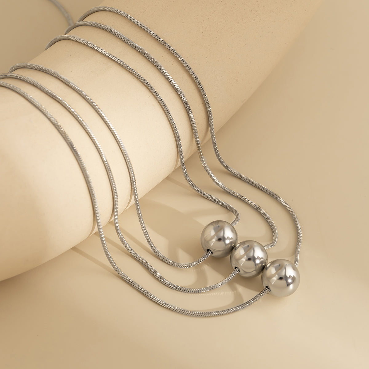 Silver-Plated Ball Pendant Necklace Set