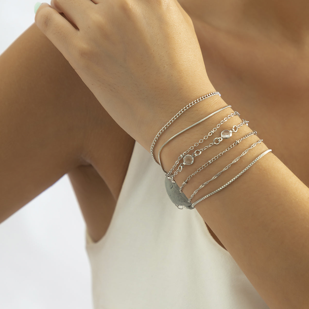 Crystal & Silver-Plated Chain Bracelet Set