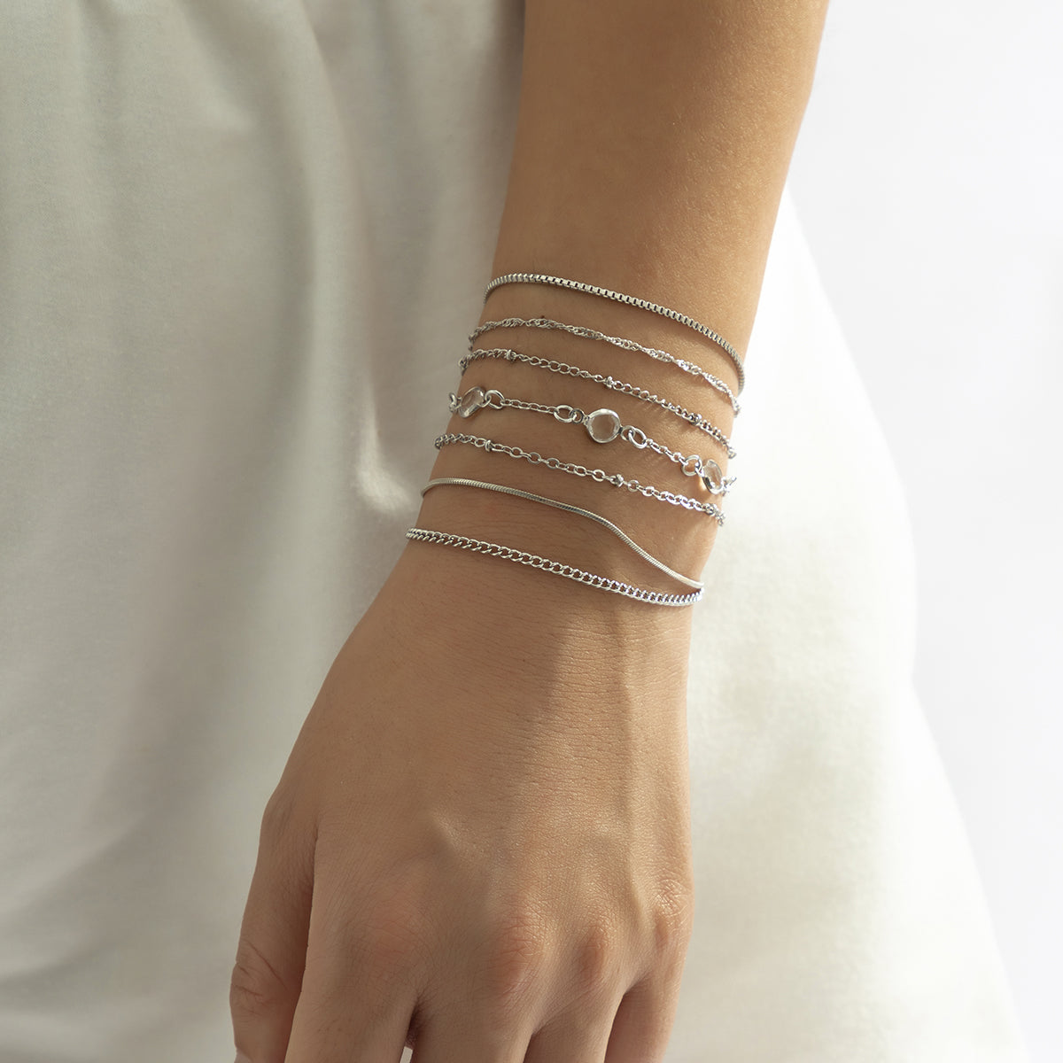 Crystal & Silver-Plated Chain Bracelet Set