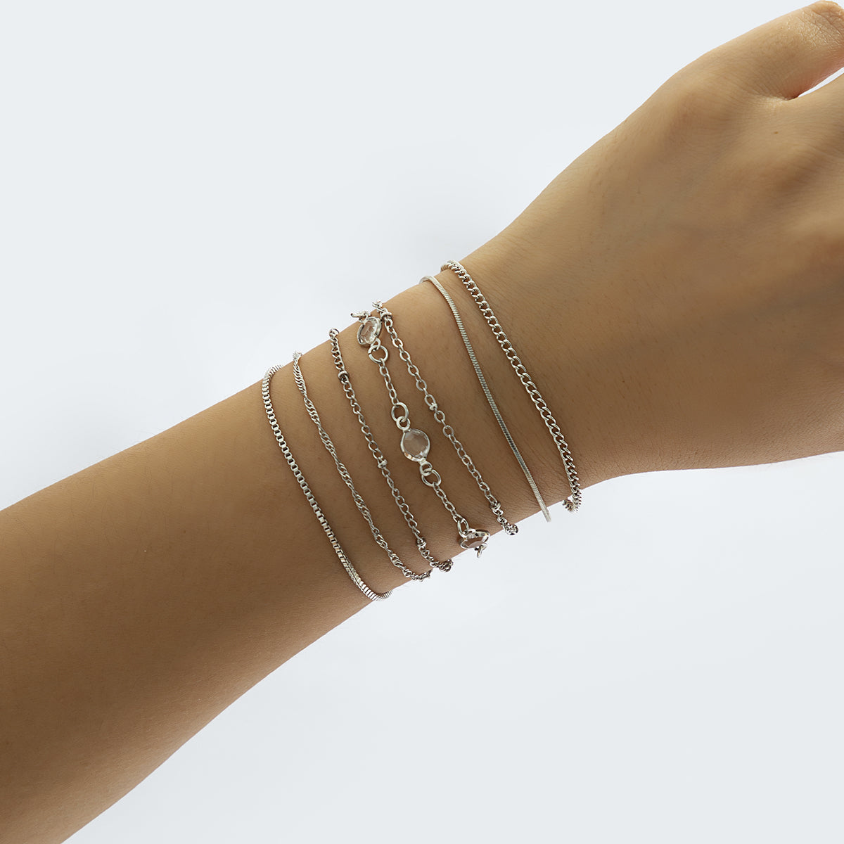 Crystal & Silver-Plated Chain Bracelet Set