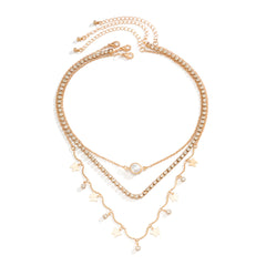 Cubic Zirconia & Pearl 18K Gold-Plated Tassel Necklace Set