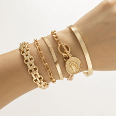 18K Gold-Plated Coin Charm Toggle Bracelet Set