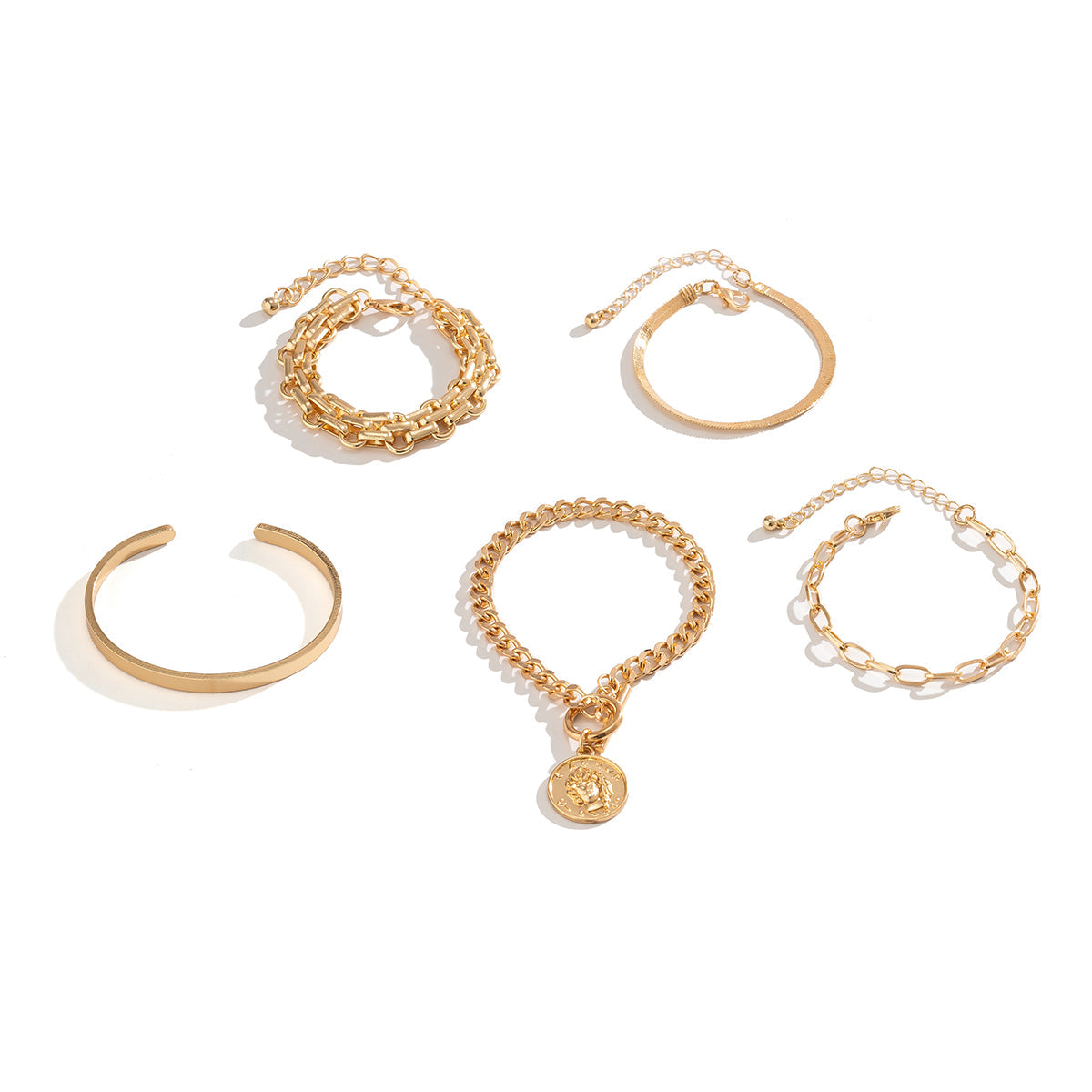 18K Gold-Plated Coin Charm Toggle Bracelet Set