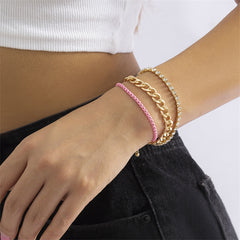 Pink Enamel & Cubic Zirconia Tennis Bracelet Set