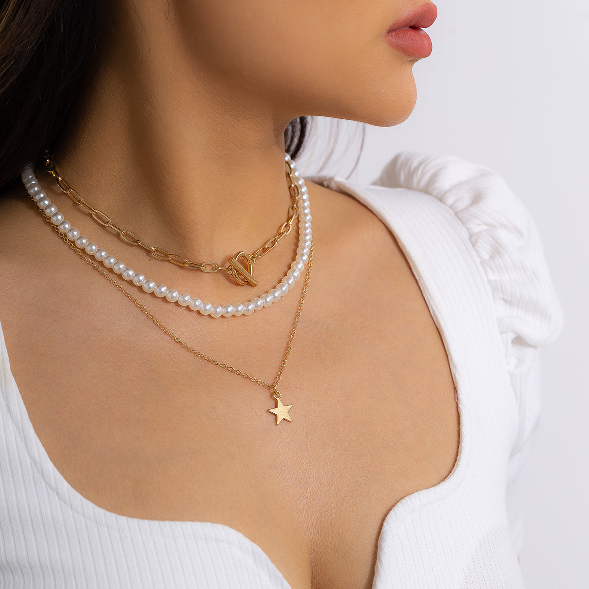 Pearl & 18K Gold-Plated Star Pendant Necklace Set