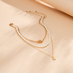 Pearl & 18K Gold-Plated Star Pendant Necklace Set