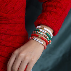 Green & Red 'Merry' 'Joy' Beaded Stretch Bracelet Set