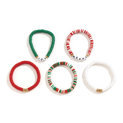 Green & Red 'Merry' 'Joy' Beaded Stretch Bracelet Set