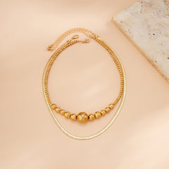 18K Gold-Plated Bead & Herringbone Chain Necklace Set