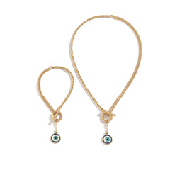 Blue Enamel & 18K Gold-Plated Evil Eye Toggle Necklace & Toggle Bracelet