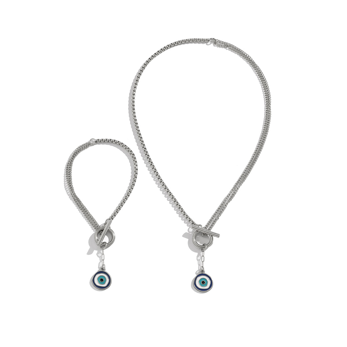 Blue Enamel & Silver-Plated Eye Pendant Necklace & Bracelet