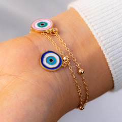 Blue Enamel & 18K Gold-Plated Evil Eye Charm Bracelet Set