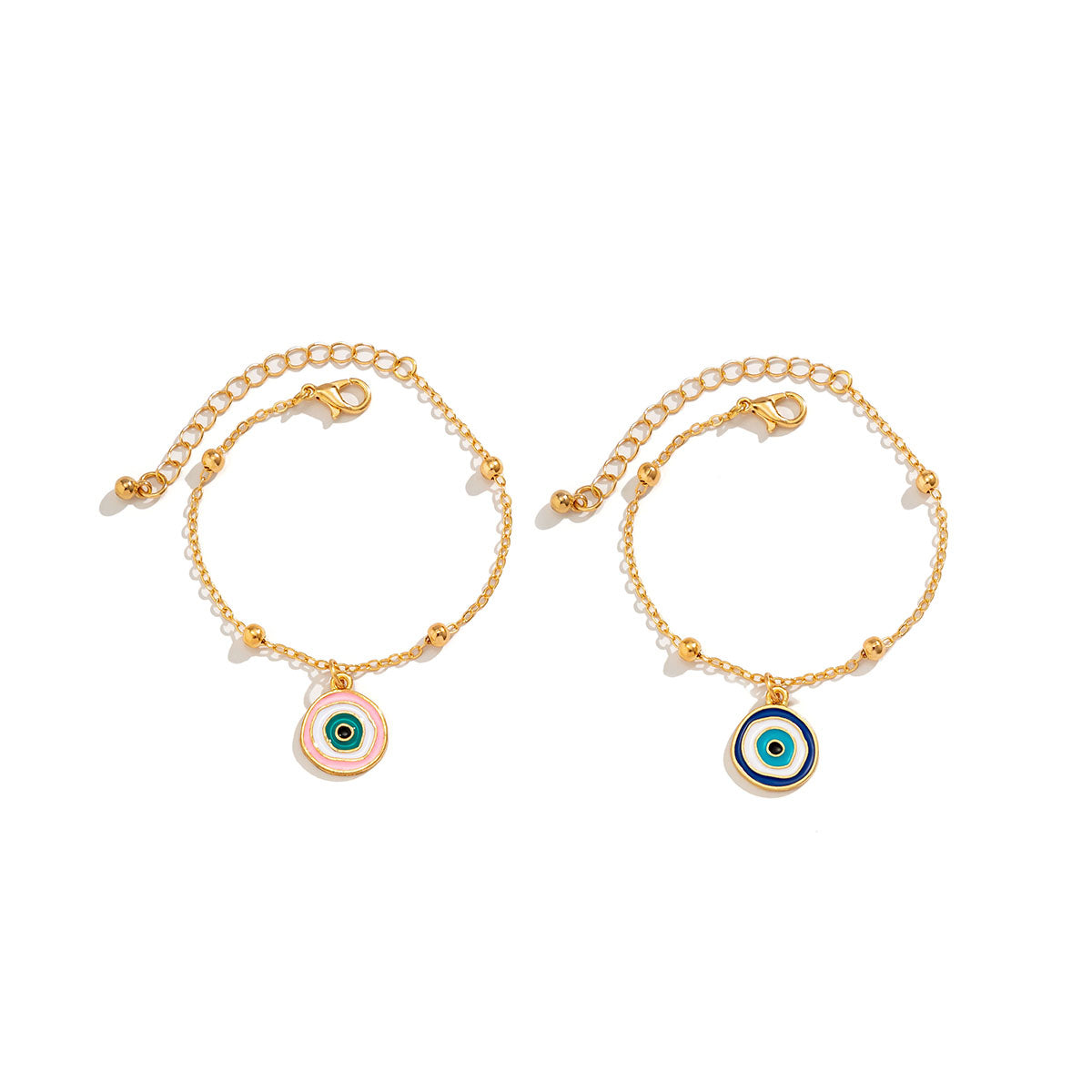 Blue Enamel & 18K Gold-Plated Evil Eye Charm Bracelet Set