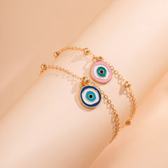 Blue Enamel & 18K Gold-Plated Evil Eye Charm Bracelet Set