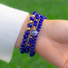 Blue Resin & Arylic 18K Gold-Plated Evil Eye Beaded Stretch Bracelet Set