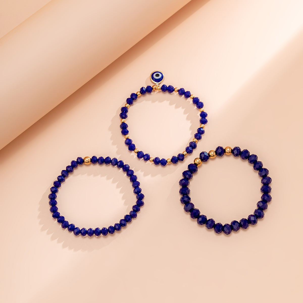 Blue Resin & Arylic 18K Gold-Plated Evil Eye Beaded Stretch Bracelet Set