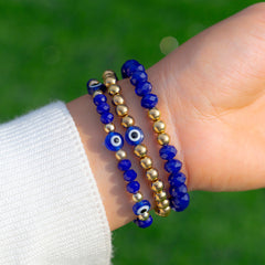 Blue Acrylic & 18K Gold-Plated Eye Stretch Bracelet Set