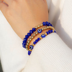 Blue Acrylic & 18K Gold-Plated Eye Stretch Bracelet Set