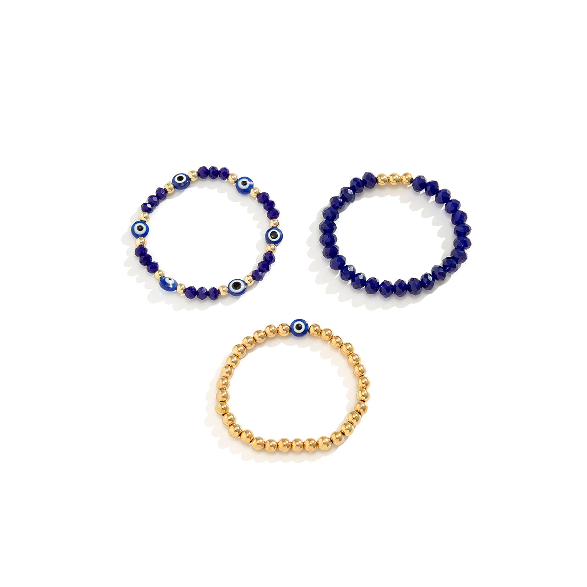 Blue Acrylic & 18K Gold-Plated Eye Stretch Bracelet Set