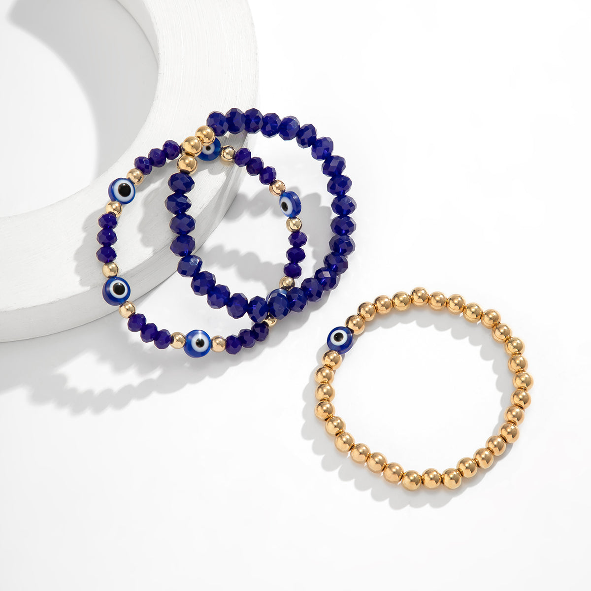 Blue Acrylic & 18K Gold-Plated Eye Stretch Bracelet Set