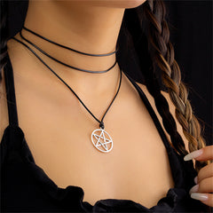 Black Polyster & Silver-Plated Star Pendant Necklace Set