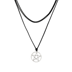 Black Polyster & Silver-Plated Star Pendant Necklace Set