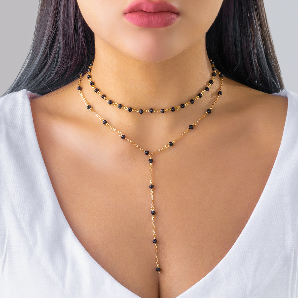 Black Acrylic & 18K Gold-Plated Lariat Necklace & Choker