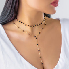 Black Acrylic & 18K Gold-Plated Lariat Necklace & Choker