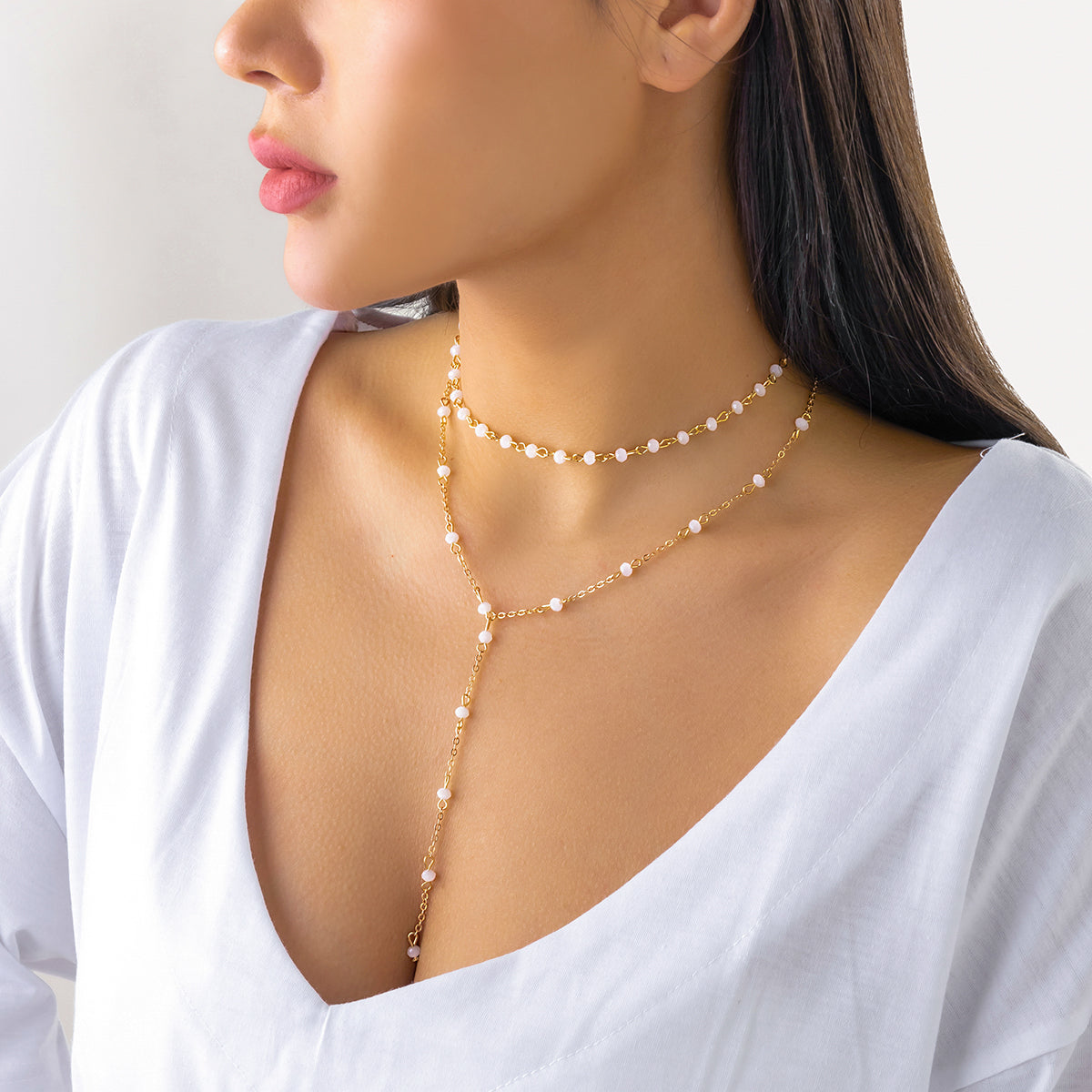 White Acrylic & 18K Gold-Plated Y-Necklace Set