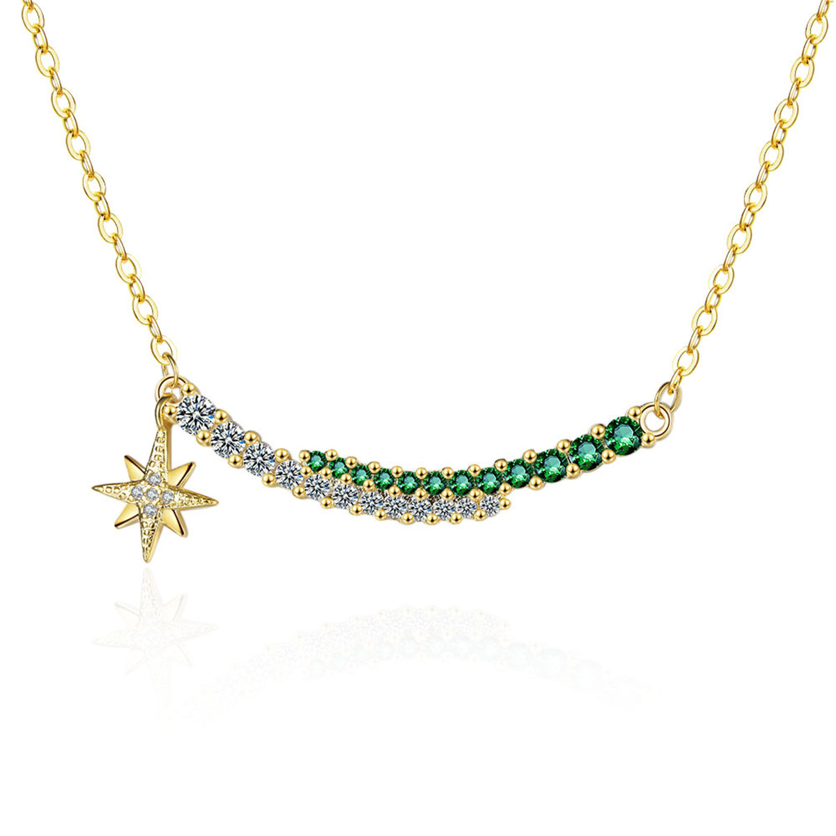 Cubic Zirconia & 18K Gold-Plated Curved Bar Star Pendant Necklace