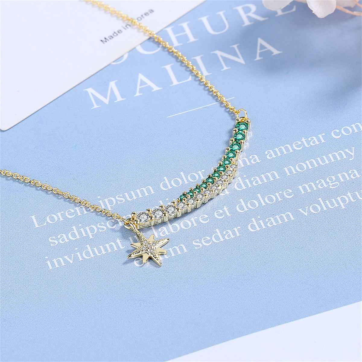 Cubic Zirconia & 18K Gold-Plated Curved Bar Star Pendant Necklace